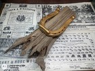 Antique Gold Primitive Lucky Old Horse Shoe Farm Decor Forged Iron On Driftwood — photo 1