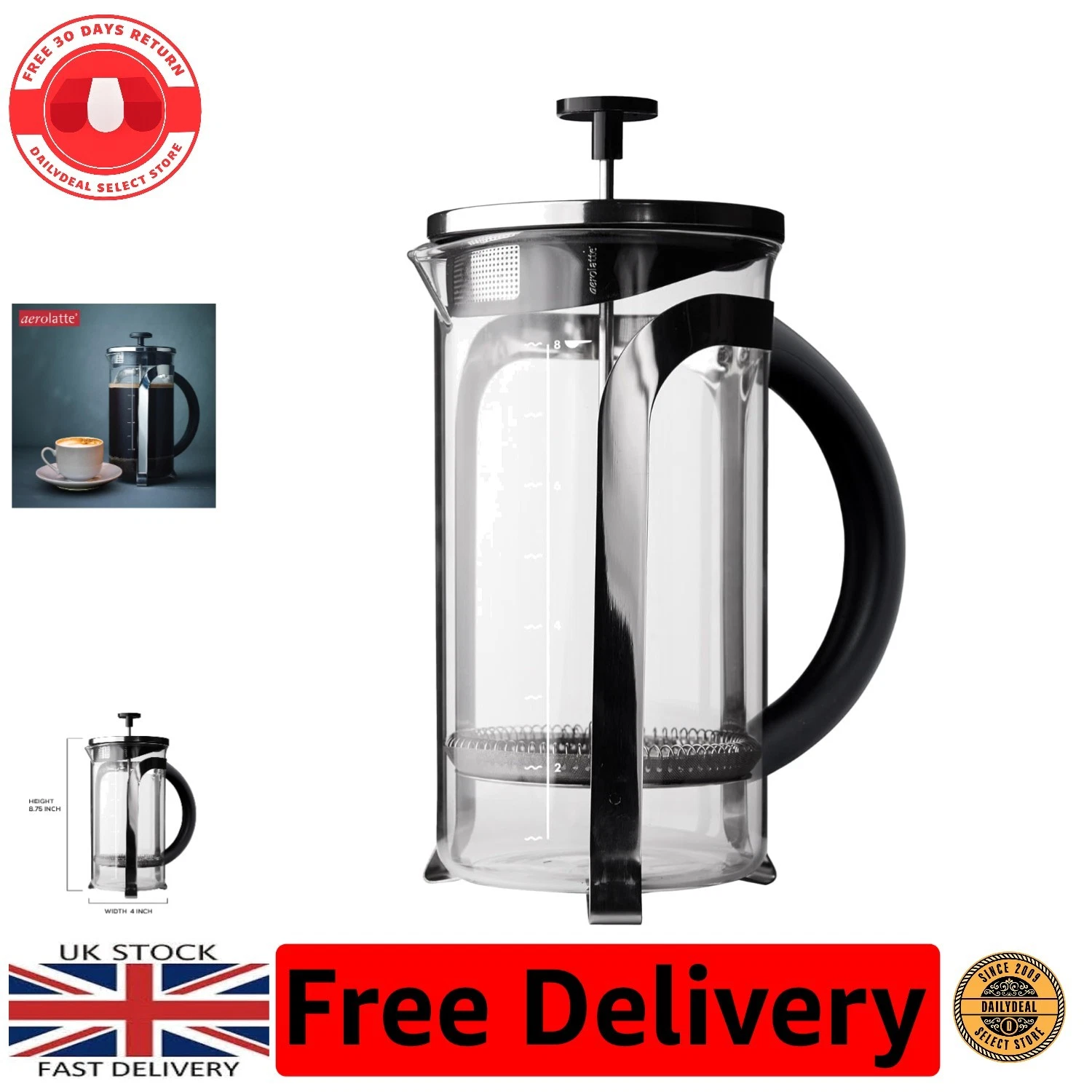 8-Cup French Press Coffee Maker – Borosilicate Glass with Stainless Steel Filter
