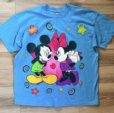 Vintage 90s Mickey And Minnie Mouse Walt Disney Big Graphic T-Shirt Size XL Blue