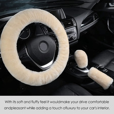 Lammfell Lenkradbezug Beige Lenkradschoner Lenkradüberzug 37-39 cm Fellbezug