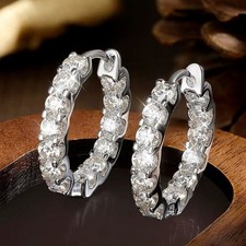 3mm D/VVS1 Round Cut Full Moissanite Huggie Hoop Earrings 925 Sterling Silver
