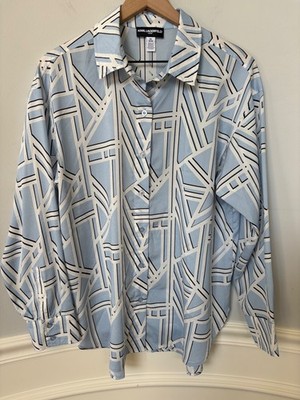 NWOT Karl Lagerfeld Paris Blue Geometric Print Long-Sleeve Blouse - Size M