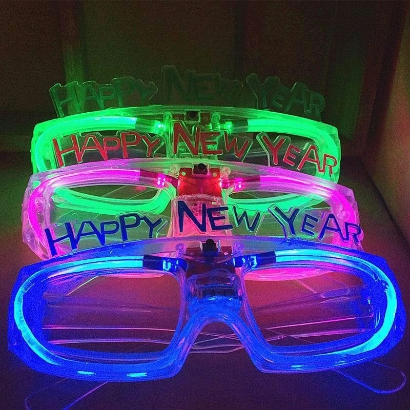 Feliz Año Nuevo Neón Luces LED Gafas Brillantes Intermitentes Fiesta Año Nuevo Foto 2 de 4