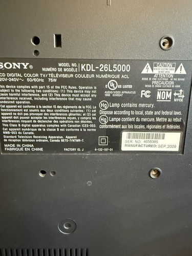 Sony Bravia 26” LCD TV KDL-26L5000 HDMI Input/ With Remote/ With Stand TESTED - Picture 9 of 11