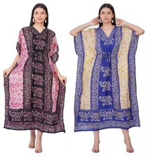 Women Top Tunic Elephant Print Long Polyester Kaftan Kimono Sleeve Maxi One Size