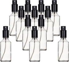 Clear Glass Spray Bottles 2Oz, with Small Fine Mist Spray, Metal Cap, Refillable