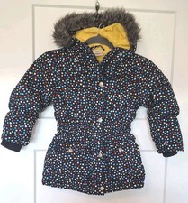 Hanna Andersson 110 Puffer Down Jacket Size 5 Hooded Faux Fur Polka Dot EUC