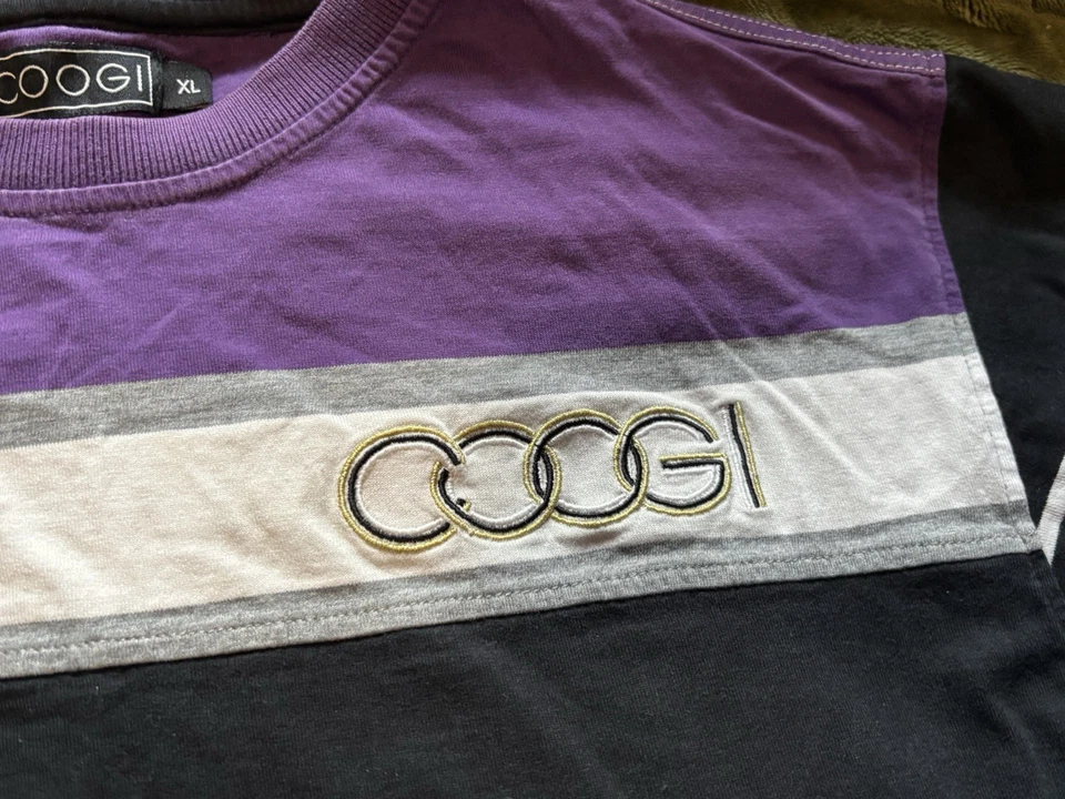 Camisa Coogi Manga Larga Para Hombre XL Rayas Púrpura Negra Blanca Y2K Bill Cosby Años 2000 Foto 2 de 4