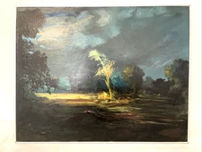 Vintage Impressionist Night Landscape Painting 28x22" Storm is coming