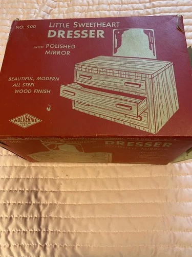 Vintage Wolverine Brand Little Sweetheart Dresser in Original Box Tin Metal