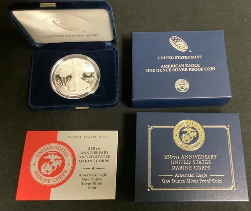 250th Anniversary Marine Corps American Eagle One Ounce Silver Proof Coin NEW