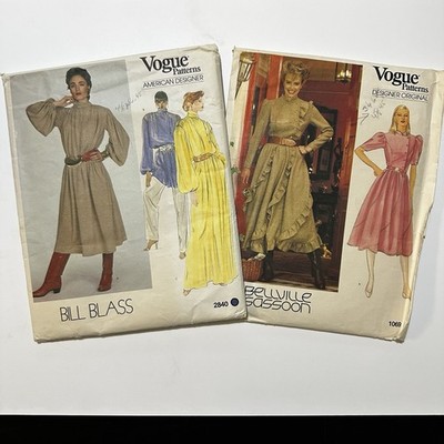 Vintage Vogue Sewing Patterns Lot   Bellville Sassoon #1069 & Bill Blass #2840