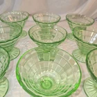 Vintage Set Of 15 +1 Anchor Hocking Green Block Optic Sherbet Dessert Cups