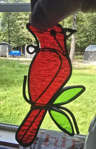 De colección Vitral Cardenal sentado en rama Suncatcher con plomo - Imagen 3 de 3