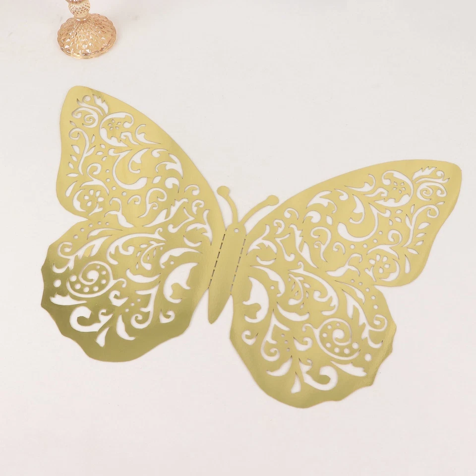 10 Gold Metallic Foil 14"x20" 3D Butterfly Wall Decals DIY Stickers Party - Image 2 of 4