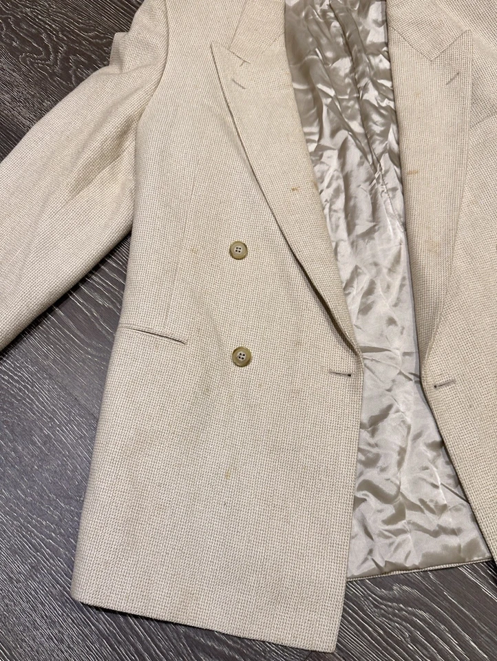 Blazer Yves Saint Laurent YSL Para Hombres Vintage Diseñador Beige Doble Pecho 44R Foto 4 de 4