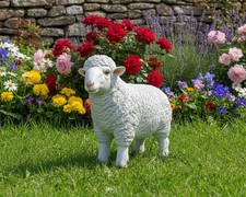 White Sheep Lamb Garden Ornament Statue Farmyard Animal Lawn Statue Patio D&eacute;cor