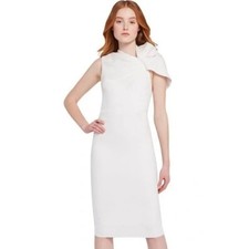 Alice + Olivia Kiro Ruffle-Shoulder Midi Sheath Dress in Bright White Size 4