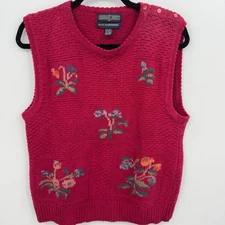 Herman Geist Mulberry Vintage Sweater Vest Hand Embroidered Linen Cotton M