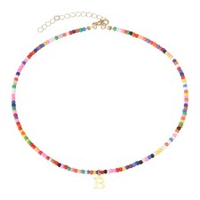 Colorful Initial Necklaces for Women,Cute Trendy Bead Chokers Necklace Letter B 