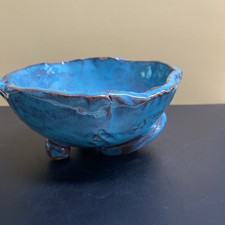 Studio Art Handmade Pottery Bowl Wabi Sabi Style Turquoise Rustic Unique