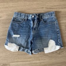 OLD NAVY GIRLS HIGH RISE DENIM CUTOFF SHORTS POCKETS ADJUSTABLE WAIST SZ 14 EUC