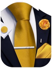 Solid Color Ties for Men Silk Satin Necktie and Pocket Square Dark Gold