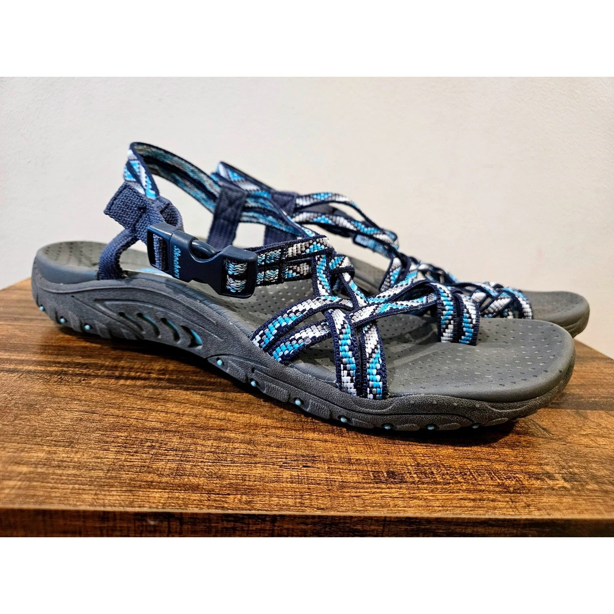 Men’s Sketchers Sandals with Navy Patterned Straps - Lightweight Outdoor Comfort Skechers Arch Fit Reggae Sport Gotta Go Navy Blue Womens  main image 2