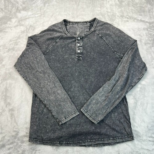 Lucky Brand Sugar Magic Long Sleeve Henley Mens M Gray