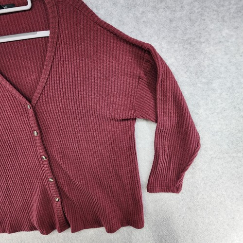 FOREVER 21 Sweater Women's Size M Purple Solid V-Neck Long Sleeves Button - Picture 4 of 12