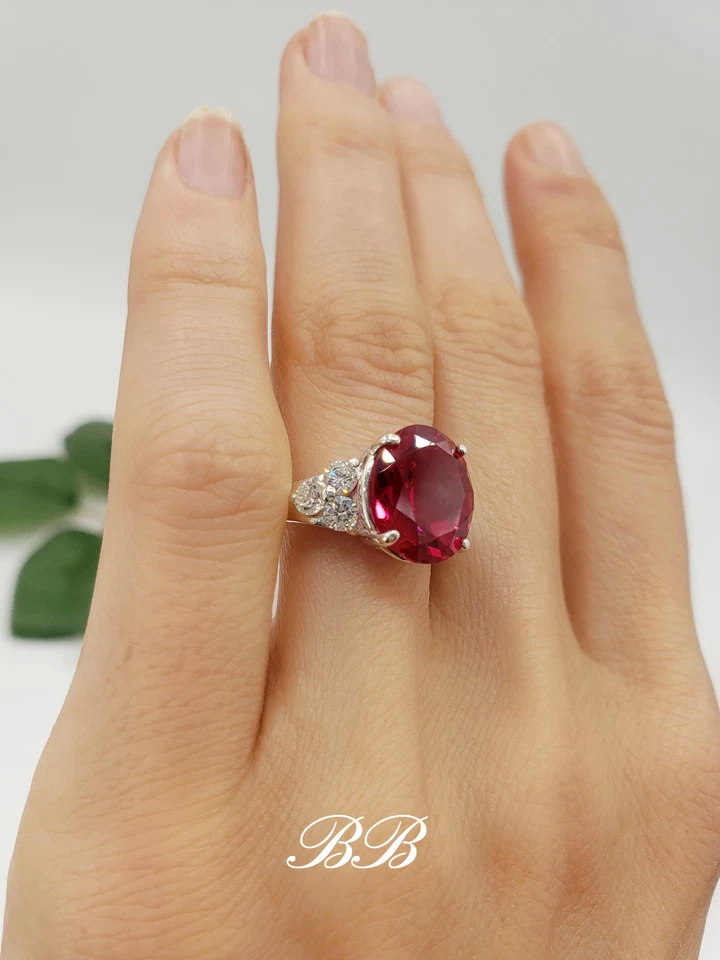 4.40 Ct Oval Cut Certified Natural Ruby Diamond Engagement Ring 18K White Gold - Image 3 of 4