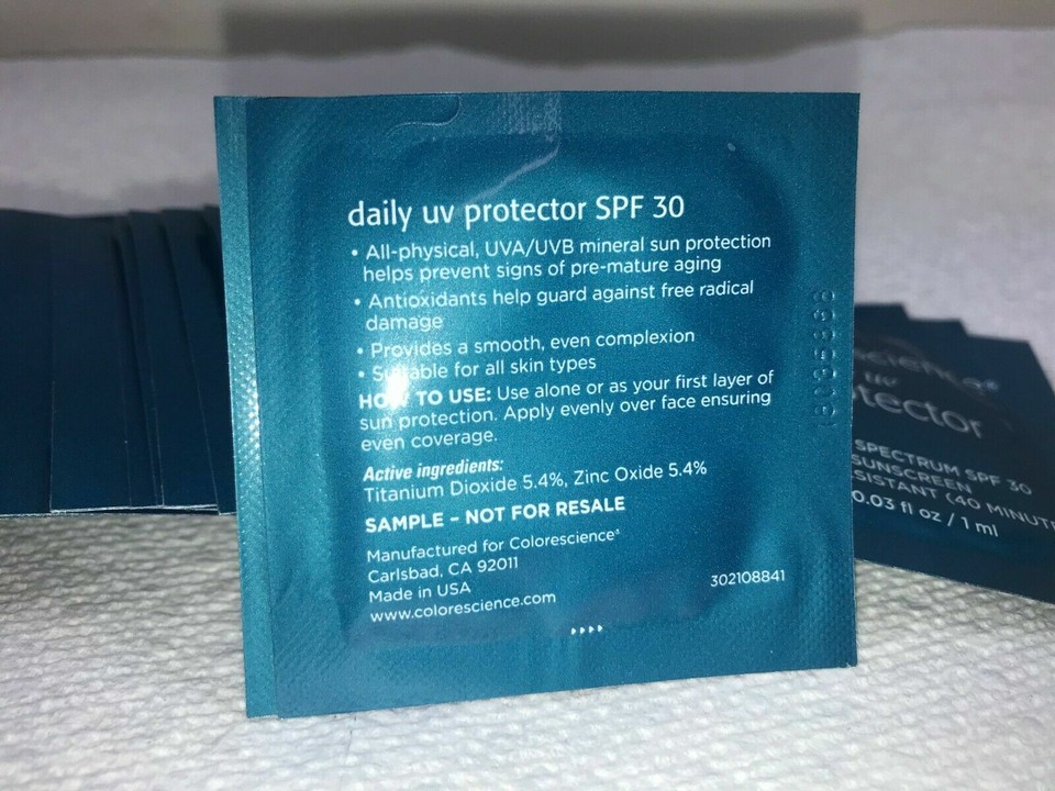 LOT OF 20 COLORESCIENCE DAILY UV PROTECTOR SPF 30 0.03 FL OZ SAMPLES ...