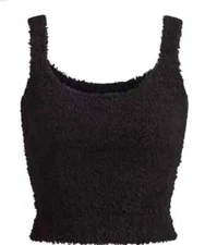 New Skims Women's Cozy Knit Fuzzy Tank Top Sleeveless Black Size 4X/5X