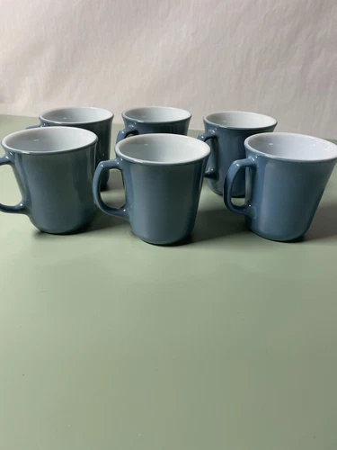 Set of 6 Vintage Pyrex Slate Blue Milk Glass Coffee Tea Mugs D Handle