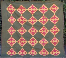 Hand-Stitched Late 1800's American Quilt 'Old Maid's Puzzle' 84" x 84"