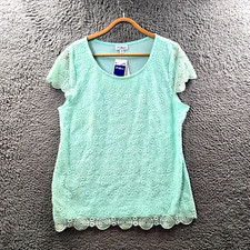 New Millers Womens Blouse Top Size 16 Green Lace Stretch Knit Short Sleeve