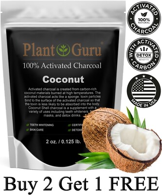 Activated Charcoal Teeth Whitening Powder 2 oz. COCONUT Natural Toothpaste