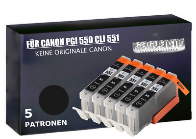 5 Druckerpatronen für Canon CLI-551 Black Pixma IP7250 MG5450 MX925 MX725