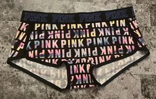 VICTORIA'S SECRET PINK L SUNSET SHIMMER THICK LOGO BAND RARE BOYSHORT PANTIES