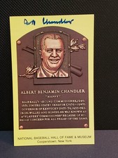 A.B. Happy Chandler (d.1991) AUTOGRAPHED Hall of Fame Yellow HOF Plaque Postcard
