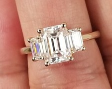 2.50 Carat Emerald Cut Moissanite  Ring 14K Gold Charles & Colvard