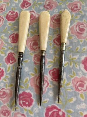 Vintage Bastel Spitzahle mit Knochengriff 6 cm