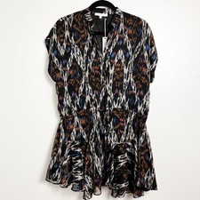 NWT Olivaceous Tunic Mini Dress Ikat Print Blue Small Drawstring Waist Boho