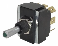 LT-2561-603-012 Carling Toggle Switch On-Off-On Green Lit Tip DPDT 8 connector
