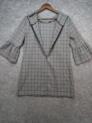 Zara Dress Womens Medium Black White Tattersall Check Bell Sleeve Mini Shift | eBay Zara Dress Womens Medium Black White Tattersall Check Bell Sleeve Mini Shift | eBay