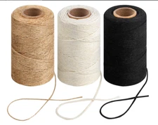 984 Ft Natural Jute Twine, 2mm White Cotton Rope, 3 Rolls for Crafts & Gardening
