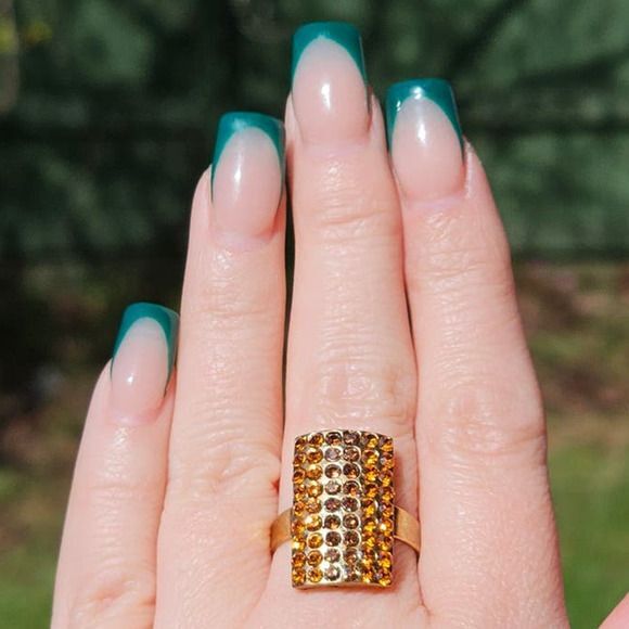 Signed EB Citrine Rhinestone Adjustable Ring - image 3