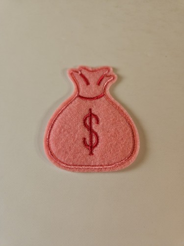 Pink Money Bag Embroidered Patch / Western Style Embroidery Of $$$ Treasure Sack - Picture 3 of 4