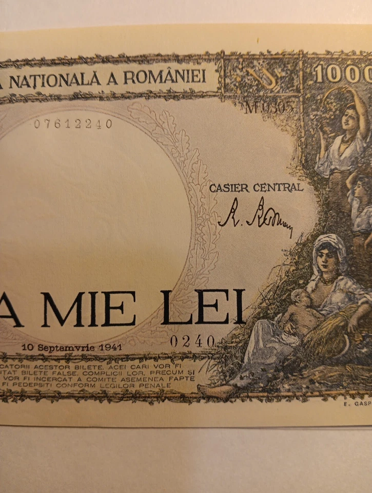 Billete Mundial Rumania 1000 Una Mie Lei Pick-52A 1941 estado sin circular  Foto 4 de 4