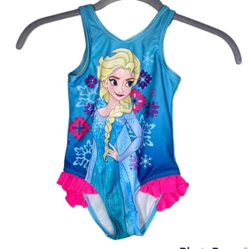 Disney Elsa Frozen One Piece Swimsuit With Ruffles Blue Pink Little Girls Sz 3T - Picture 1 of 8